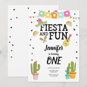 Fiesta och Roligt Cactus mexikanska flicka första Inbjudningar