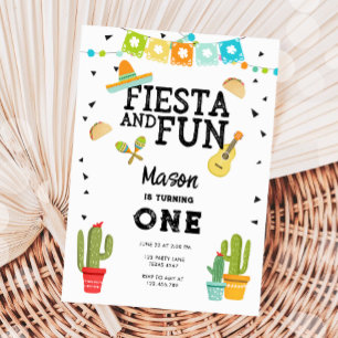 Fiesta och Roligt Cactus Taco Boy 1:a födelsedagen Inbjudningar