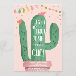 Fiesta och Roligt Girl Rosa Cactus 1:a födelsedage Inbjudningar
