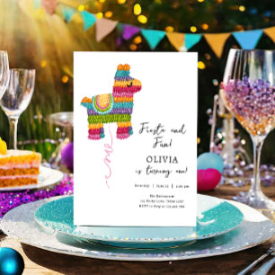 Fiesta och Roligt Piñata Llama Girl First Birthday Inbjudningar