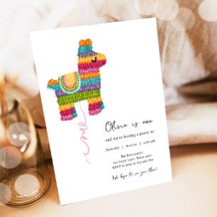 Fiesta och Roligt Piñata Llama Girl First Birthday Inbjudningar