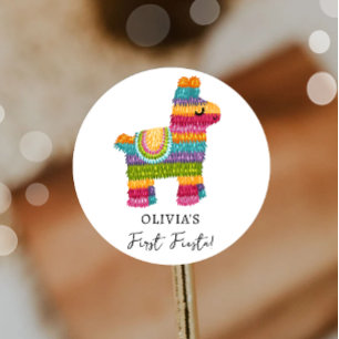 Fiesta och Roligt Piñata Mexican Llama Första föde Runt Klistermärke