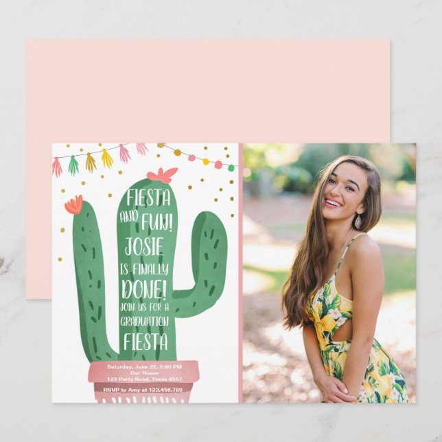 Fiesta och Roligt Studentfest Cactus Lets Fiesta Inbjudningar (Fram/baksida)