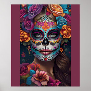 Fiesta of Färg: Women in Sugar Skull Makeup Art Poster
