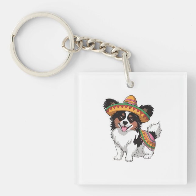 Fiesta Papillon Hund Wearing Sombrero och Sarape (Framsidan)
