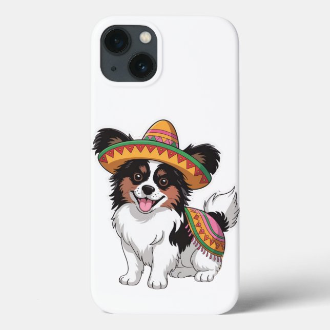 Fiesta Papillon Hund Wearing Sombrero och Sarape (Baksida)