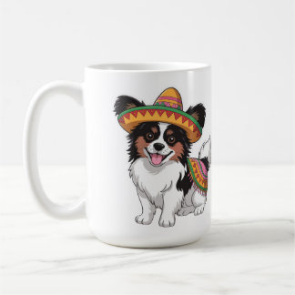 Fiesta Papillon Hund Wearing Sombrero och Sarape Kaffemugg