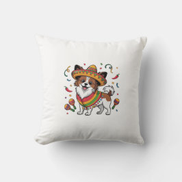 Fiesta Papillon Hund Wearing Sombrero och Sarape Kudde