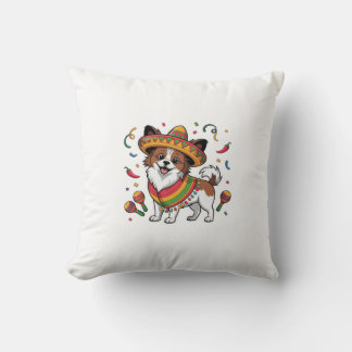 Fiesta Papillon Hund Wearing Sombrero och Sarape Kudde