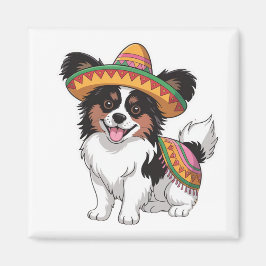 Fiesta Papillon Hund Wearing Sombrero och Sarape Magnet