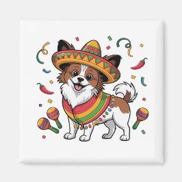 Fiesta Papillon Hund Wearing Sombrero och Sarape Magnet