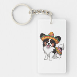 Fiesta Papillon Hund Wearing Sombrero och Sarape Nyckelring