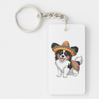 Fiesta Papillon Hund Wearing Sombrero och Sarape Nyckelring