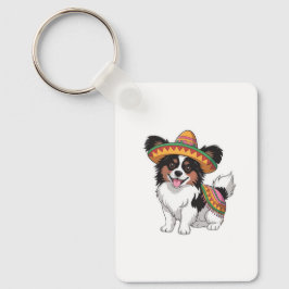Fiesta Papillon Hund Wearing Sombrero och Sarape Nyckelring