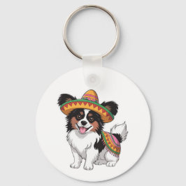 Fiesta Papillon Hund Wearing Sombrero och Sarape Nyckelring