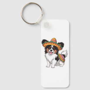 Fiesta Papillon Hund Wearing Sombrero och Sarape Nyckelring