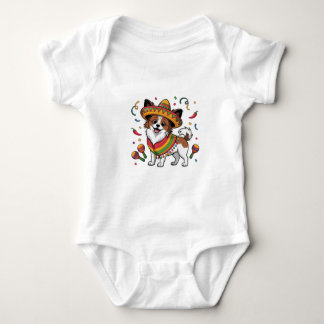 Fiesta Papillon Hund Wearing Sombrero och Sarape T Shirt