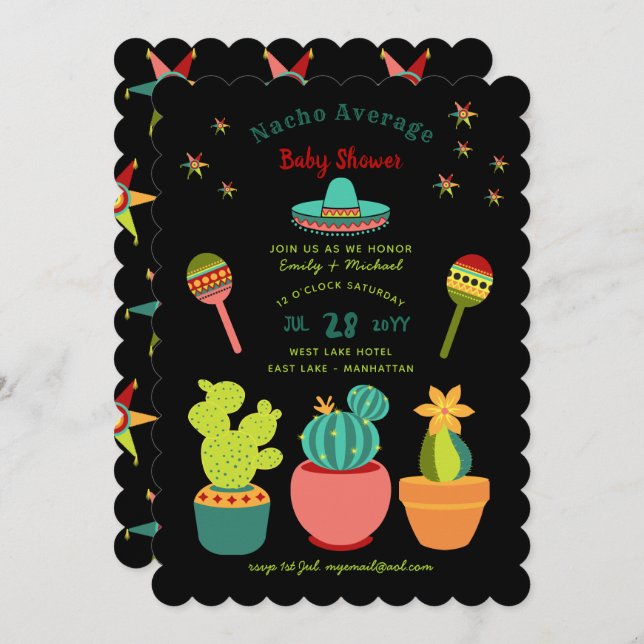 FIESTA Par BABY SHOWER Flowers Llama Modern Inbjudningar (Fram/baksida)