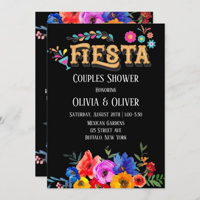 Fiesta Par Shower för färgfärgade vattenfärgade Bl Inbjudningar (Fram/baksida)