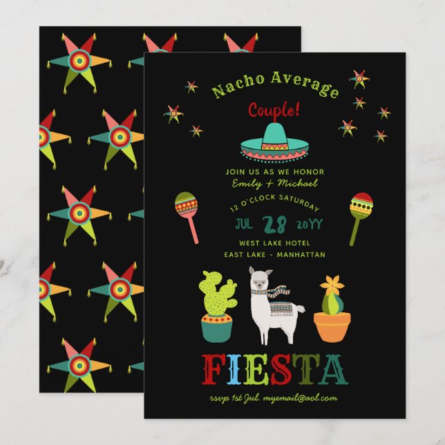 FIESTA PARBRÖLLSNACK Nacho Genomsnittligt Par KUL Inbjudningar (Fram/baksida)