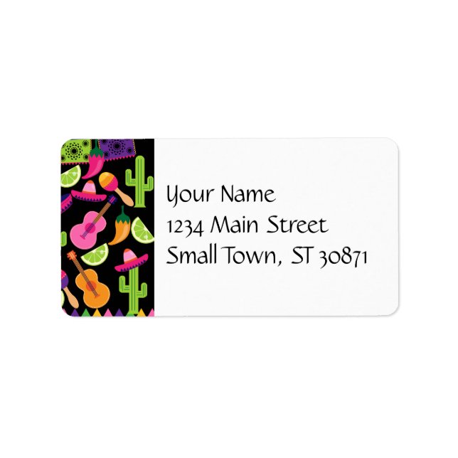 Fiesta Party Sombrero Cactus Limes Peppers Maracas Adressetikett (Framsidan)