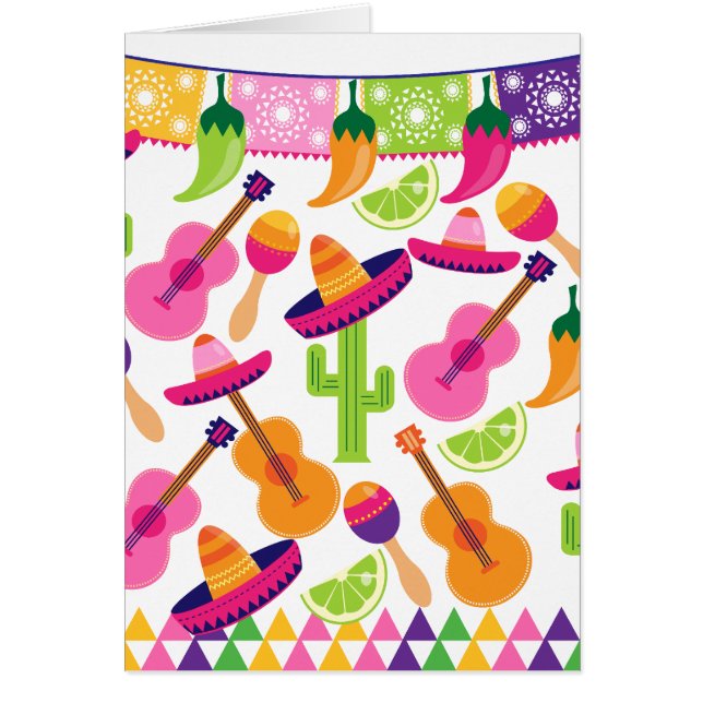 Fiesta Party Sombrero Cactus Limes Peppers Maracas Hälsningskort (Framsidan)