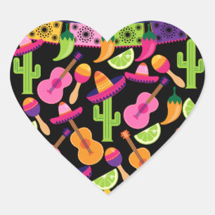 Fiesta Party Sombrero Cactus Limes Peppers Maracas Hjärtformat Klistermärke