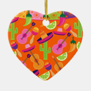 Fiesta Party Sombrero Cactus Limes Peppers Maracas Julgransprydnad Keramik