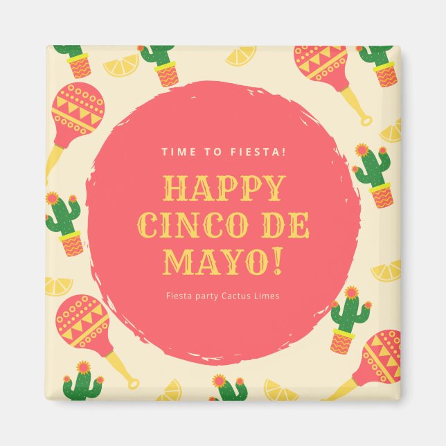 Fiesta Party Sombrero Cactus Limes Peppers Maracas Magnet (Framsidan)