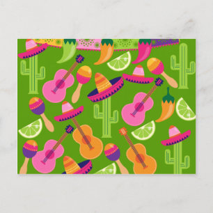 Fiesta Party Sombrero Cactus Limes Peppers Maracas Vykort
