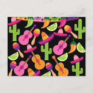 Fiesta Party Sombrero Cactus Limes Peppers Maracas Vykort