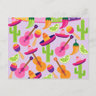 Fiesta Party Sombrero Cactus Limes Peppers Maracas Vykort