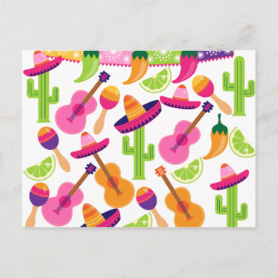Fiesta Party Sombrero Cactus Limes Peppers Maracas Vykort