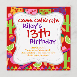 Fiesta Party Sombrero Limes Guitar Maraca Saguaro Inbjudningar