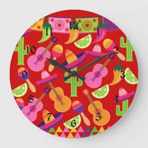 Fiesta Party Sombrero Limes Guitar Maraca Saguaro Stor Klocka
