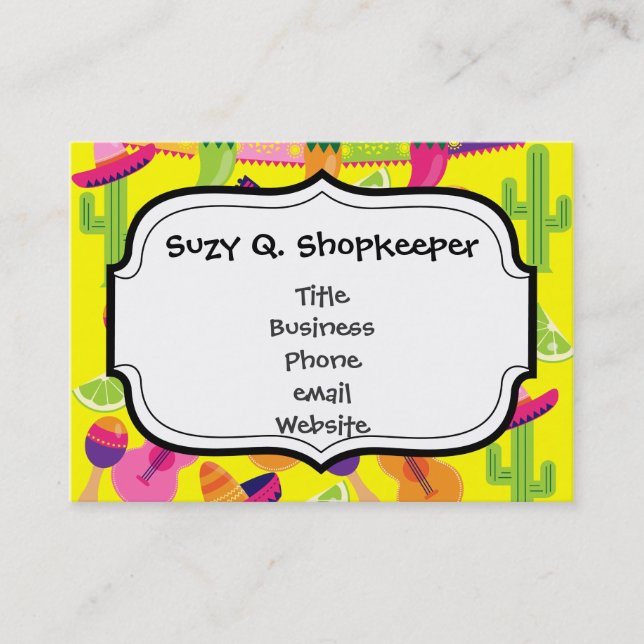 Fiesta Party Sombrero Limes Guitar Maraca Saguaro Visitkort (Framsida)