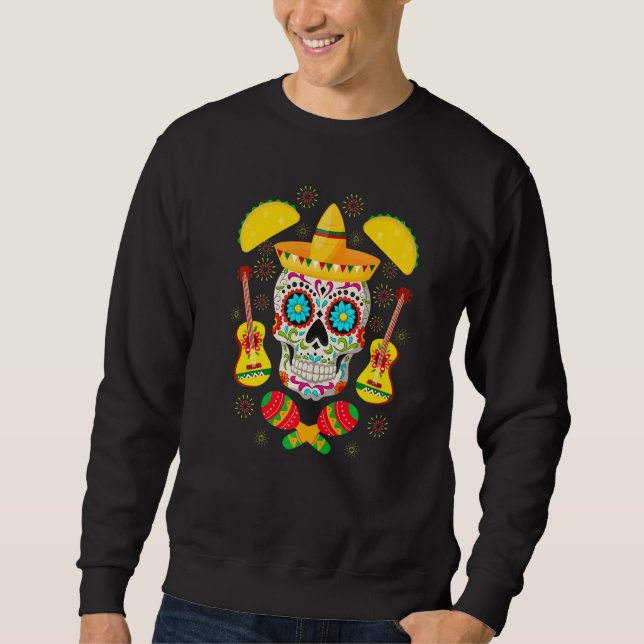 Fiesta Party Sugar Skull Ro Calavera mexikanskt ko Lång Ärmad Tröja (Framsida)