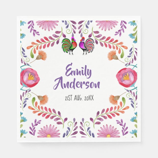 FIESTA Partyartiklar Personlig Folklig Konst Blomm Pappersservett (Framsidan)