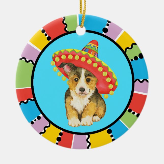 Fiesta Pembroke Welsh Corgi Ceramic Ornament (Framsidan)