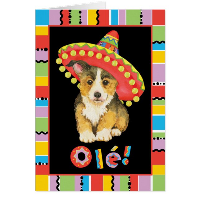 Fiesta Pembroke Welsh Corgi-kort Hälsningskort (Framsidan)