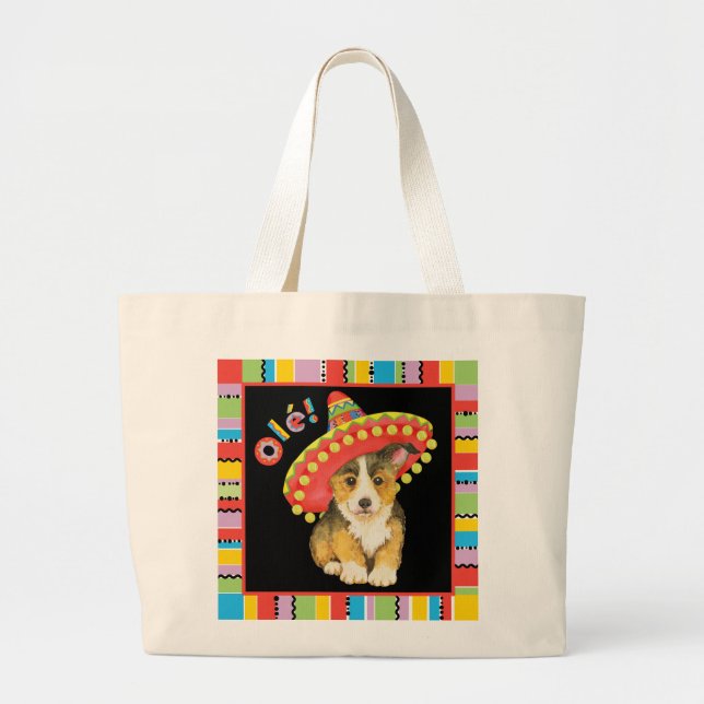 Fiesta Pembroke Welsh Corgi Large Tote Bag Jumbo Tygkasse (Framsidan)