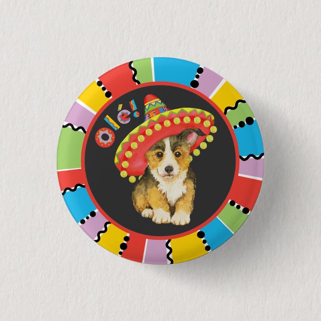 Fiesta Pembroke Welsh Corgi Pinback Button Knapp (Framsida)
