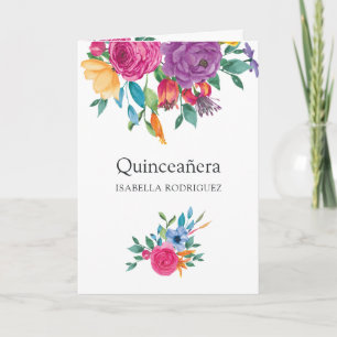 Fiesta Quinceañera Photo Watercolor Blommigt Inbjudan