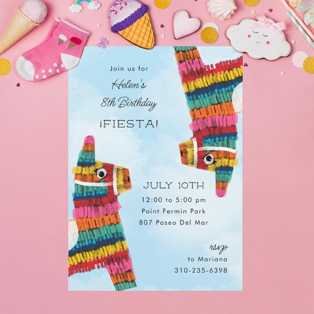 Fiesta Rainbow Llama Piñata Födelsedagsfest Inbjudningar (Skapare uppladdad)