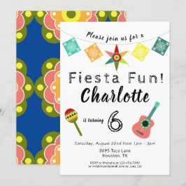 Fiesta Roligt Colorful Barns födelsedag Party Inbjudningar