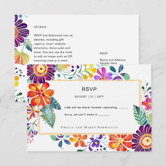 FIESTA RSVP Folkkonst Blommor OSA Kort (Fram/baksida)