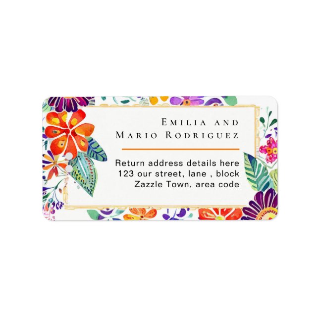 FIESTA RSVP Returadress Post Folkkonst Blommor Adressetikett (Framsidan)