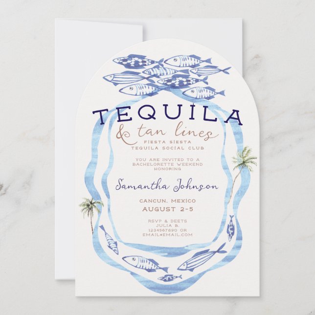 Fiesta Siesta Tequila Tan Linjer Klubb Bachelorett Inbjudningar (Framsida)