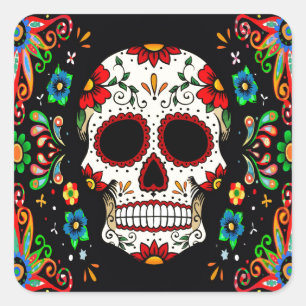Fiesta Skull Fyrkantigt Klistermärke