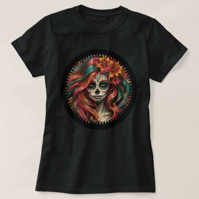 Fiesta Skull Women's Tee - Orange & Teal (Design framsida)